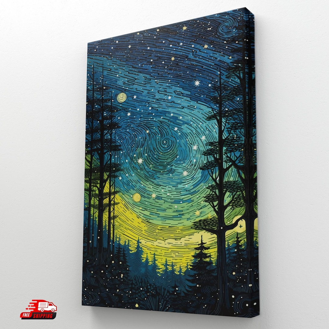 KINGO Van Gogh Starry Night Canvas Art Print - 16x20 Inch Gallery Wrapped Wall Art For Bedroom, Living Room, Office - View #9