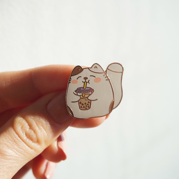 Jancat Hard Enamel Pin - Boba Pin - Kawaii Accessories Pin Badge - Cat Pin - Best Friend Gift