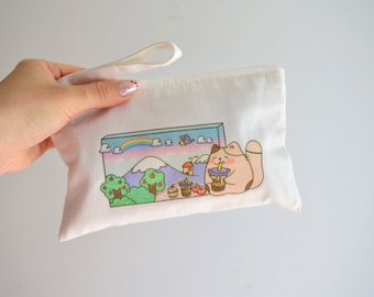 Jancat Zipper Pouch - Cat & Boba Pencil Bag - Kawaii Cosmetic Bag - Cat Pouch - Minimalistic Travel Bag - Reusable - Makeup Pouch - ZP3