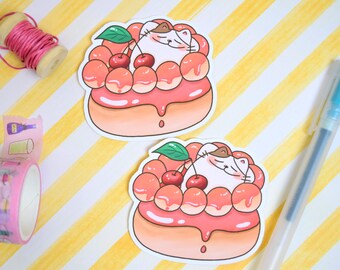 Jancat Dessert Die Cut - Vinyl Sticker - Cat - Food Sticker - Water Bottle  Sticker - Waterproof Sticker - Laptop Decals - Cherry Donuts