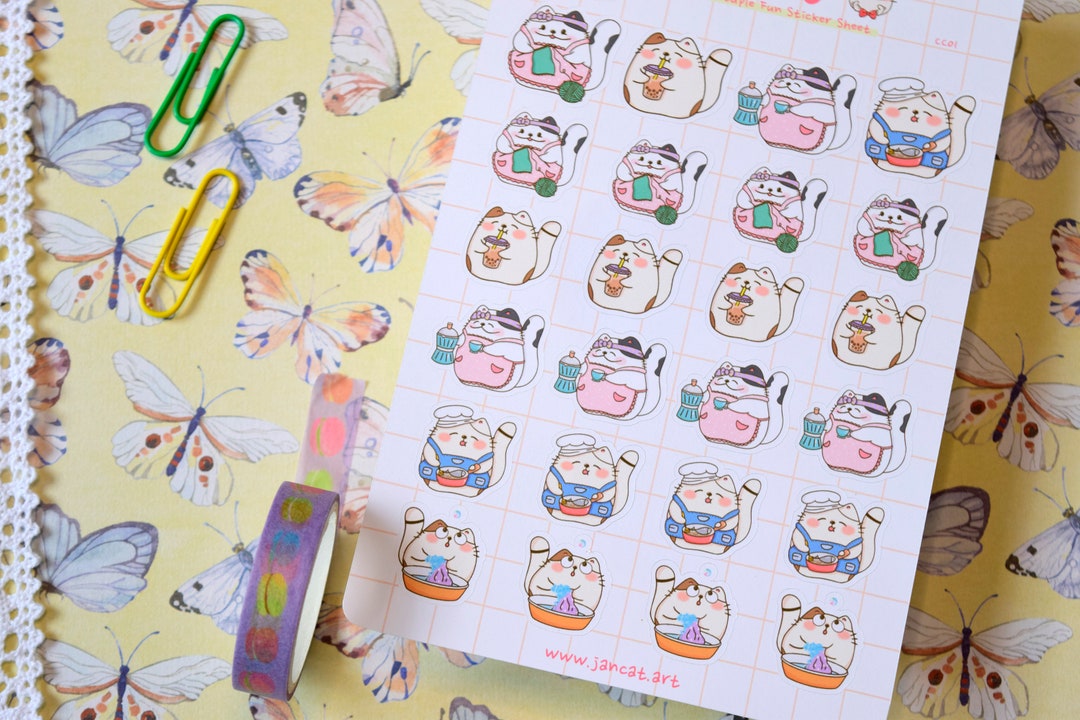 Cute Cats Journal Sticker Sheet Kawaii Animal Sticker Chubby Cats ...