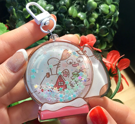 Jancat Acrylic Shaker Keychain Cat Glitter Charm the Magic Snow