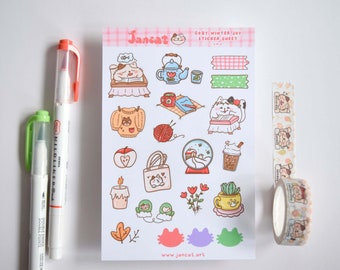 Cozy Winter Joy Sticker Sheet - Kawaii Journal Decor - Bullet Journal Sticker - Cat Lover Gift - Doodle Art Stickers