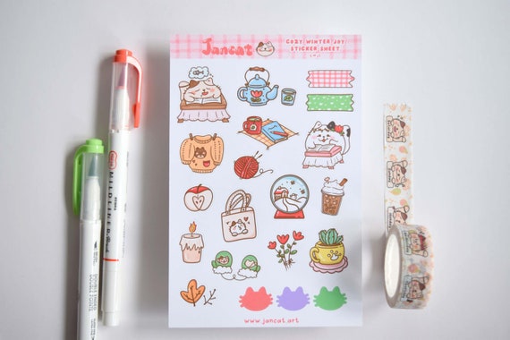 Cozy Winter Joy Sticker Sheet Kawaii Journal Decor Bullet Journal Sticker  Cat Lover Gift Doodle Art Stickers 