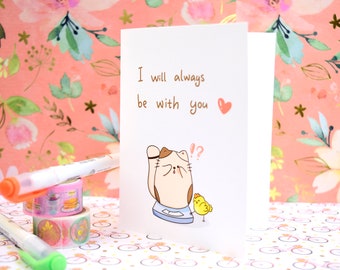 Carte de voeux de la série Jancat - Carte de chat drôle Kawaii - Illustration originale minimaliste - Envoyer de l'amour à quelqu'un que vous aimez