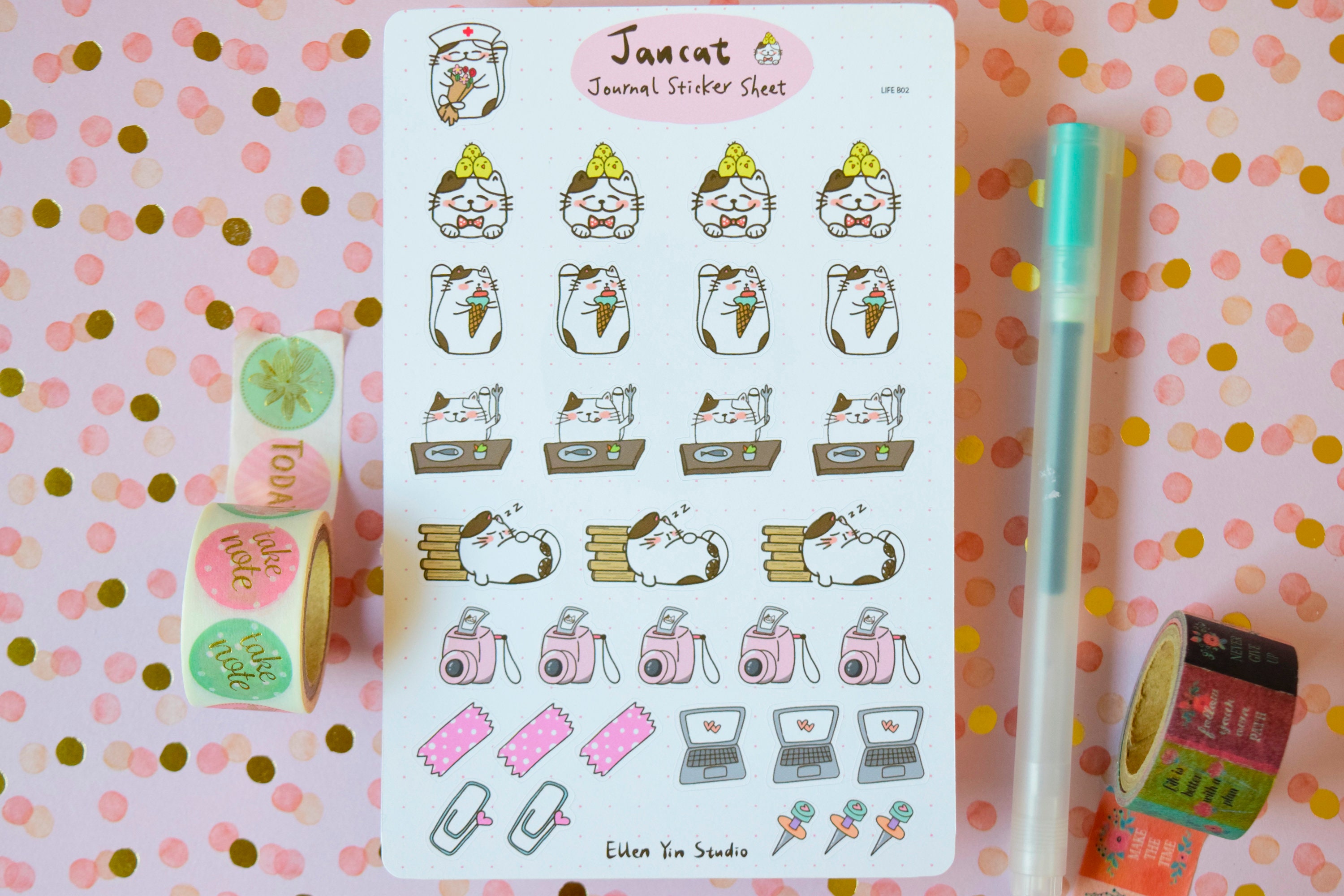 Cat Journal Sticker Sheet 32 Planner Stickers Kawaii Cat Etsy