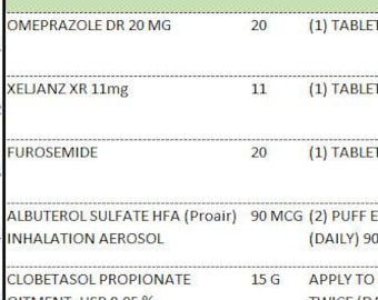 Microsoft Excel spreadsheet: Medication Log