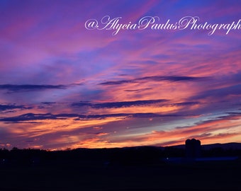 Painted Sunset Sky Over a Farm Photo Download
