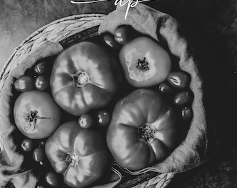Korb Tomaten B&W Foto Download - Perfekt für Küchendekoration!