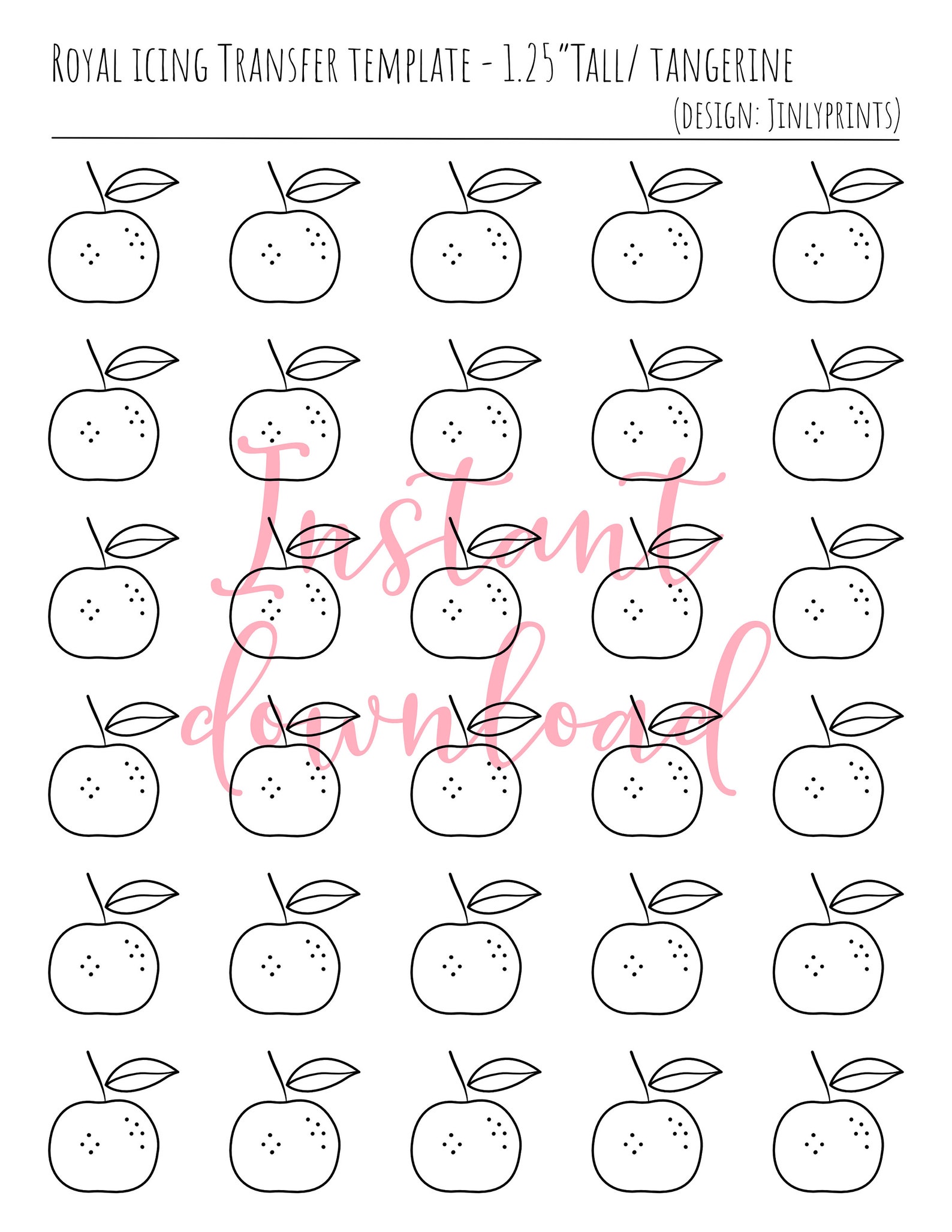 Tangerine Royal Icing Transfer Templateinstant DOWNLOAD Etsy