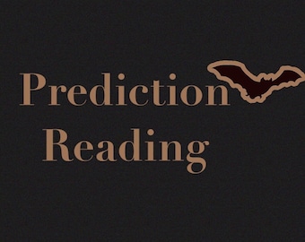 May include: A black bat silhouette against a dark background with the text "Prediction Reading" in brown.