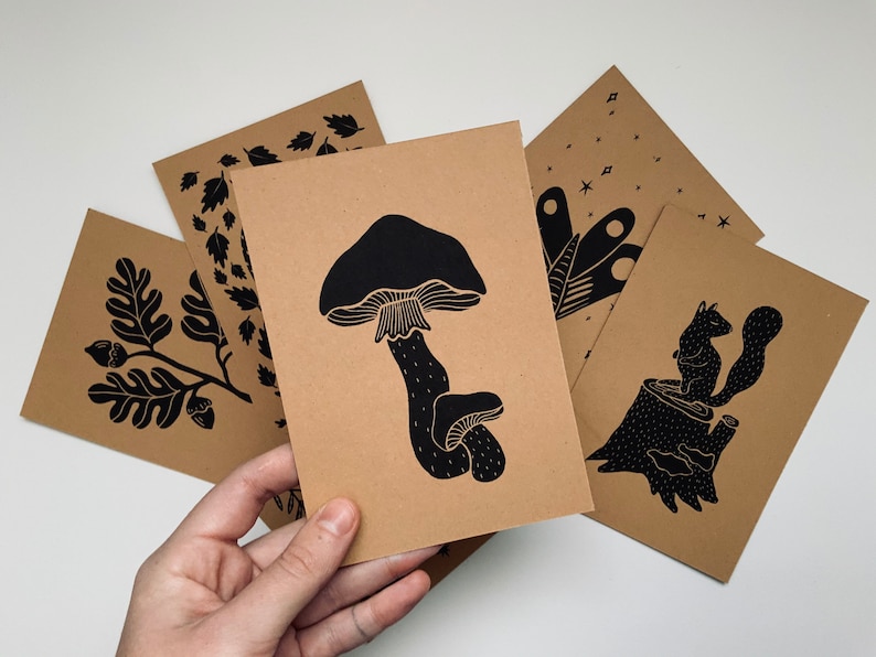 owl Woodland themed postcard pack vintage mushroom moth illustrations squirrel autumn and winter greeting cards acorn homemade