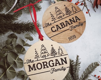 Personalized Family Name Ornament Whimsical Trees - Stocking Tag, Gift Tag - Christmas Ornament