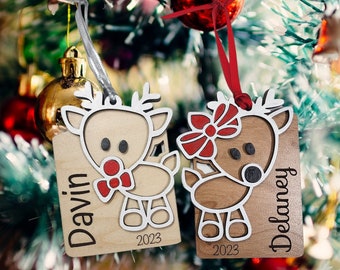 Personalized Reindeer Christmas Ornament Stocking Tag Gift Tag - Rudolph Clarice