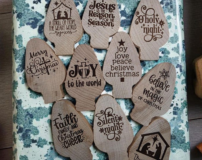 Engraved Wooden Christmas Light Bulb 2.75" tall – Personalized Holiday Décor- Christian