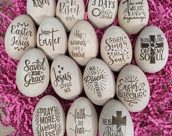 Easter Eggs - Laser Engraved 2 1/2" tall wood - table setting holiday decor Easter Christian
