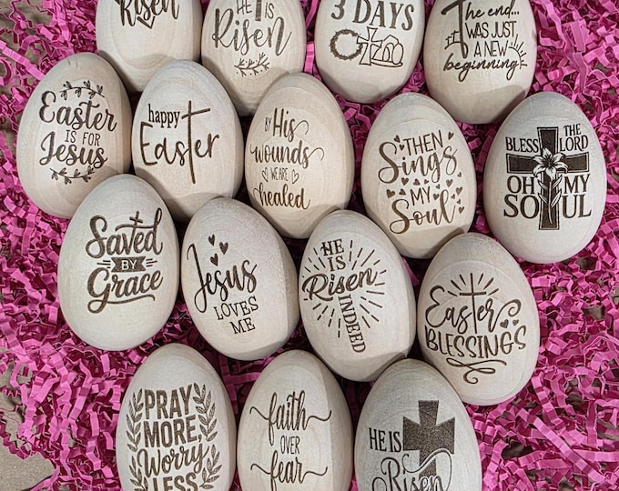 Easter Eggs - Laser Engraved 2 1/2" tall wood - table setting holiday decor Easter Christian