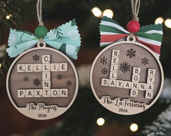 Personalized Family Crossword Ornament - Custom Family Christmas Gift - Scrabble Style