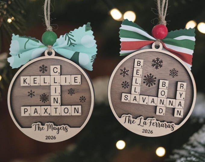 Personalized Family Crossword Ornament - Custom Family Christmas Gift - Scrabble Style