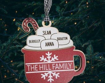 Family Ornament Hug in a Mug Hot Cocoa (up to 6 names) - Christmas Ornament