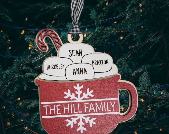 Family Ornament Hug in a Mug Hot Cocoa (up to 6 names) - Christmas Ornament