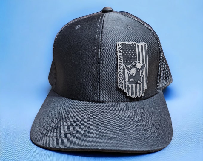 Die-Cut Leather Patch on Mesh Hat - Crash Test Goat