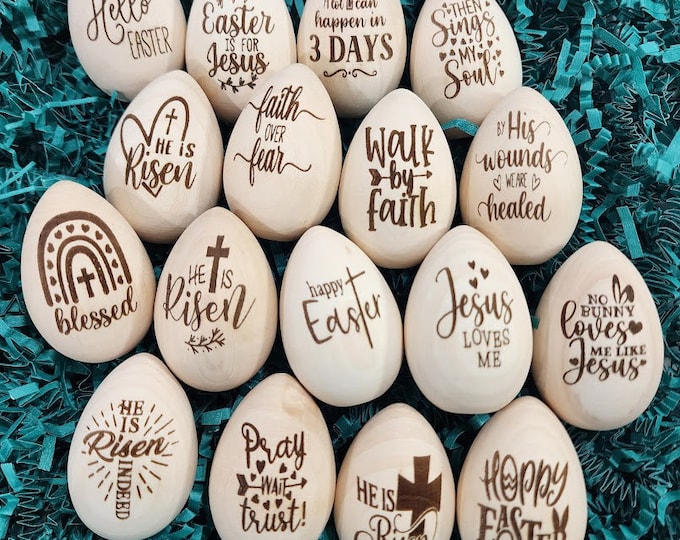 Easter Eggs - Laser Engraved 2" tall wood - table setting holiday decor Easter decor Christian Decor small