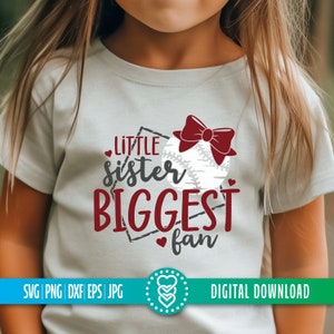 Baseball Sister SVG, Little Sister Biggest Fan Shirt, Home Plate SVG, Baseball Cut File, Sister PNG, Softball Clipart image 5
