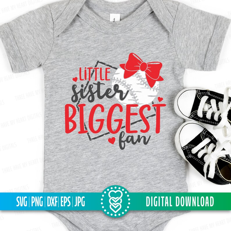 Baseball Sister SVG, Little Sister Biggest Fan Shirt, Home Plate SVG, Baseball Cut File, Sister PNG, Softball Clipart image 3