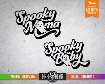 Spooky Mama SVG, Spooky Baby SVG, Matching Halloween Shirts, Family Halloween Shirt, Spooky Ghost Clipart, Bat PNG