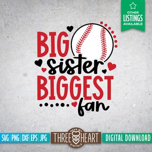 Baseball Sister SVG, Little Sister Biggest Fan Shirt, Home Plate SVG, Baseball Cut File, Sister PNG, Softball Clipart image 7