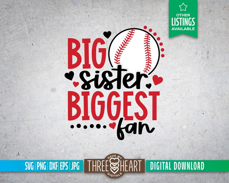 Baseball Sister SVG, Little Sister Biggest Fan Shirt, Home Plate SVG, Baseball Cut File, Sister PNG, Softball Clipart image 7