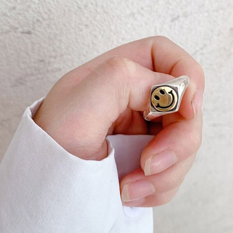 Smiley Face Ring Smiley Ring Adjustable Ring Minimalist Etsy