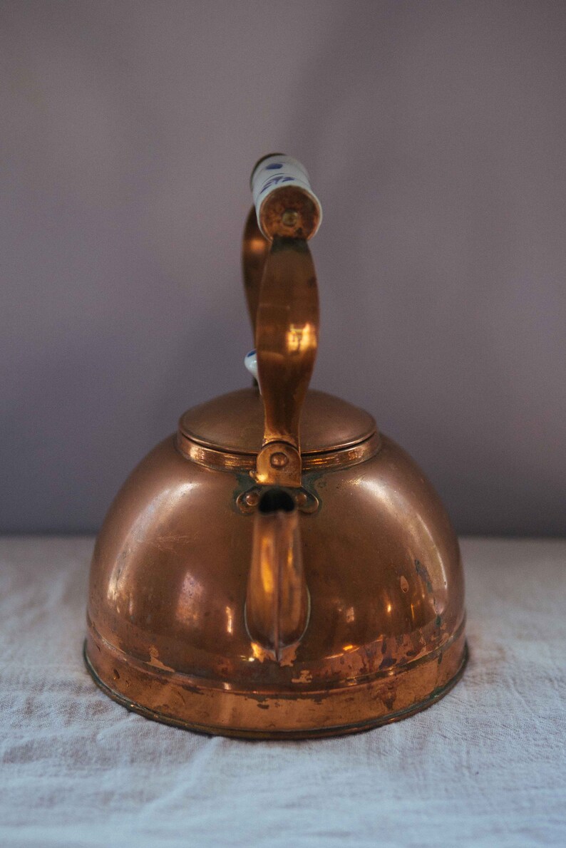 Vintage Copper Kettle with Porcelain Handle Etsy