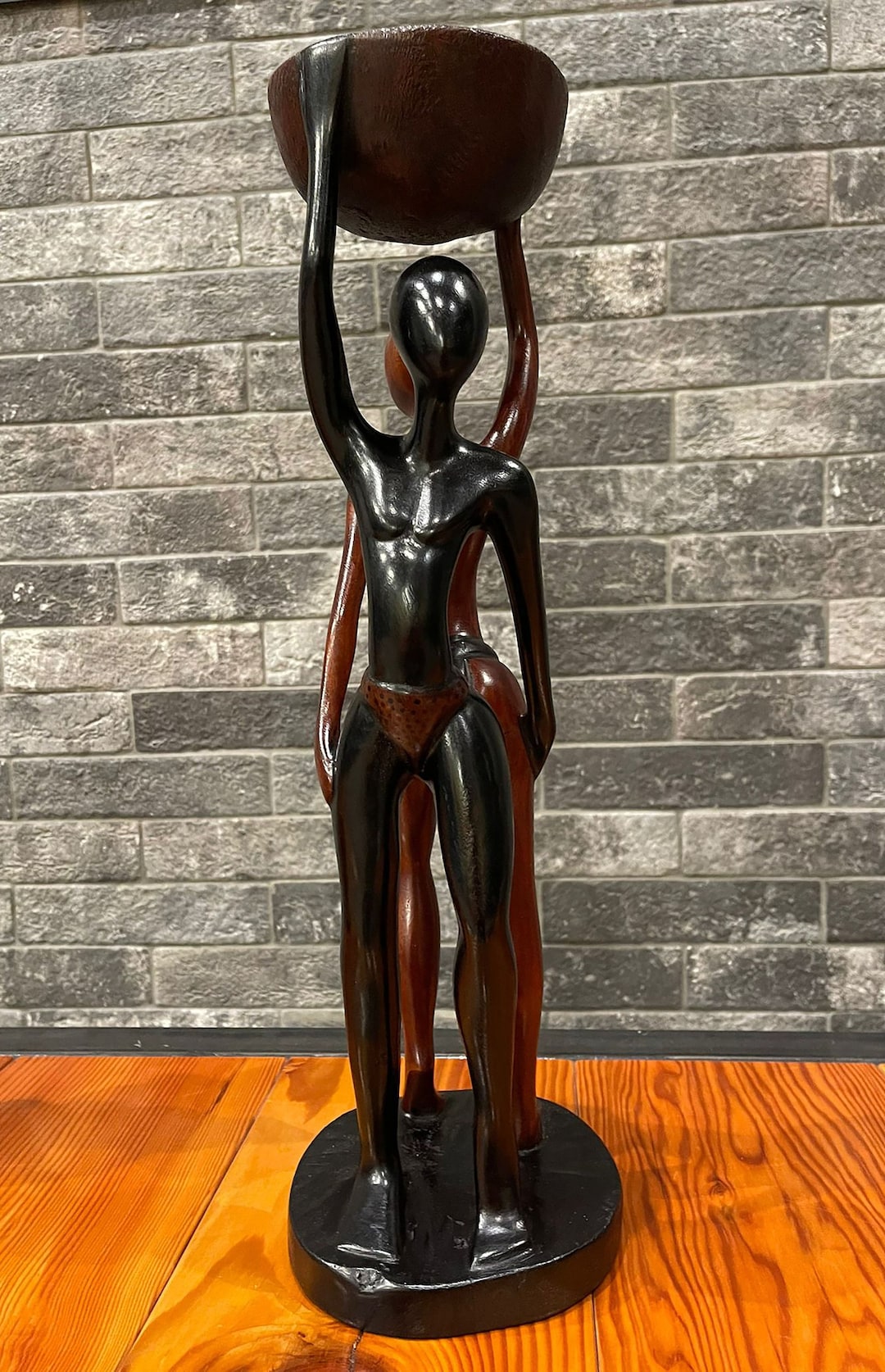 African Wood Statue Hand Carved Wood Sculpture Harmonious Thriving