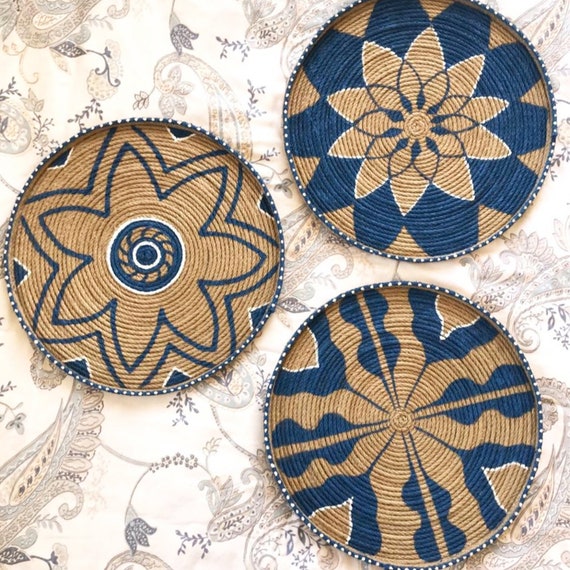 Set of 3 Large Blue Wall BasketsHandwoven Basket Wall Etsy