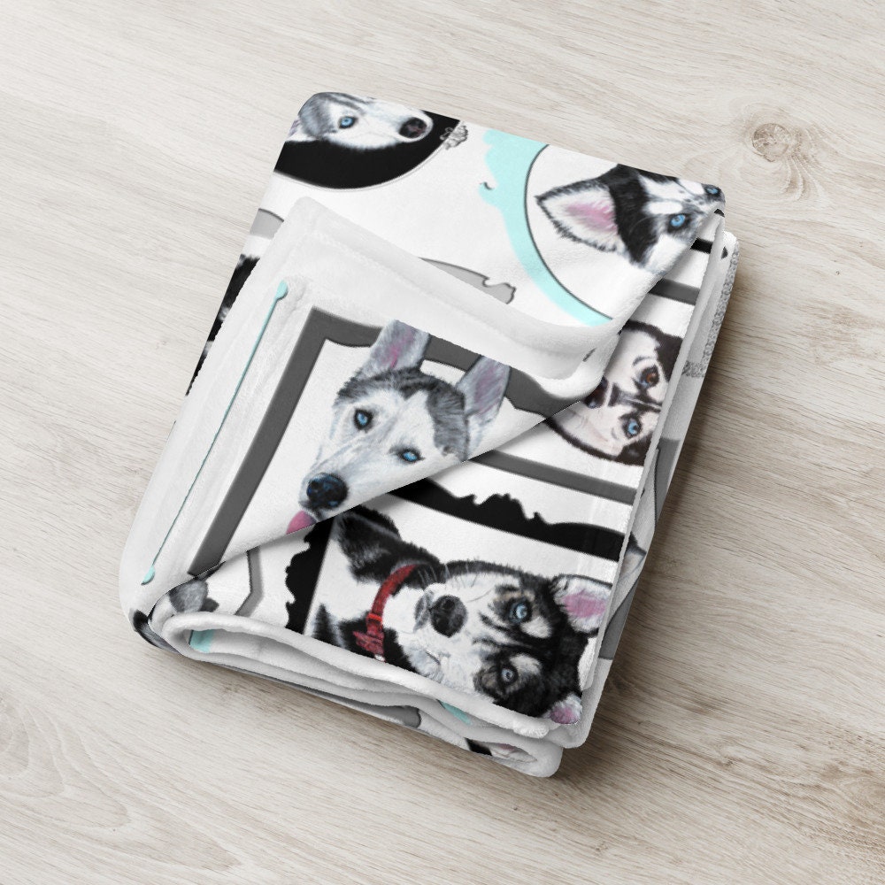 Siberian Husky Blanket/silky Soft Throw Blanket With Husky Faces/gift