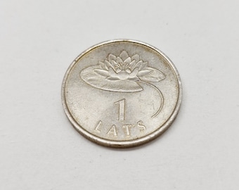 Latvian vintage waterlily 1 lat coin - Vintage Latvian 1 lat issued in Latvia in 2000s
