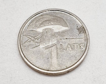 Vintage Latvian Mushroom 1 lat coin - Vintage Latvian 1 lat issued in Latvia in 2000s
