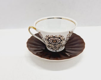 Latvian vintage porcelain coffee cup and saucer set Made by Riga Porcelain Factory in USSR in 1970s