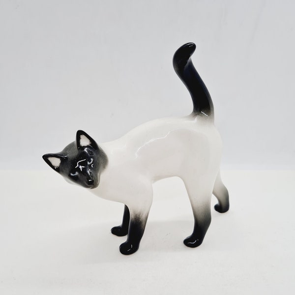 Soviet vintage Siamese Cat with blue eyes - vintage cat porcelain figurine made in USSR by LFZ factory in 1970s