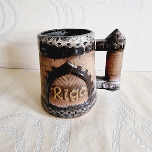 Latvian Vintage Ceramic Beer Mug &quot;Riga&quot; Made in Latvia in 1990s