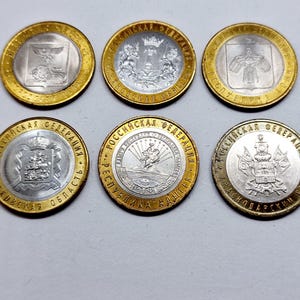 Ancient Towns of Russia series of 10 Ruble coins - Vintage Set of 6 Ruble Coins of Russian Federation of 2000s