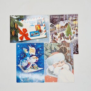 Cartoline vintage sovietiche - set di 4 cartoline natalizie russe realizzate in URSS negli anni '80