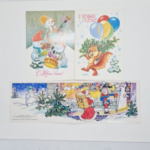 Nuove cartoline vintage sovietiche - set di 3 cartoline natalizie russe realizzate in URSS negli anni '80