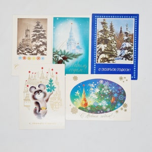 Cartoline vintage sovietiche - set di 5 cartoline natalizie russe realizzate in URSS negli anni '80