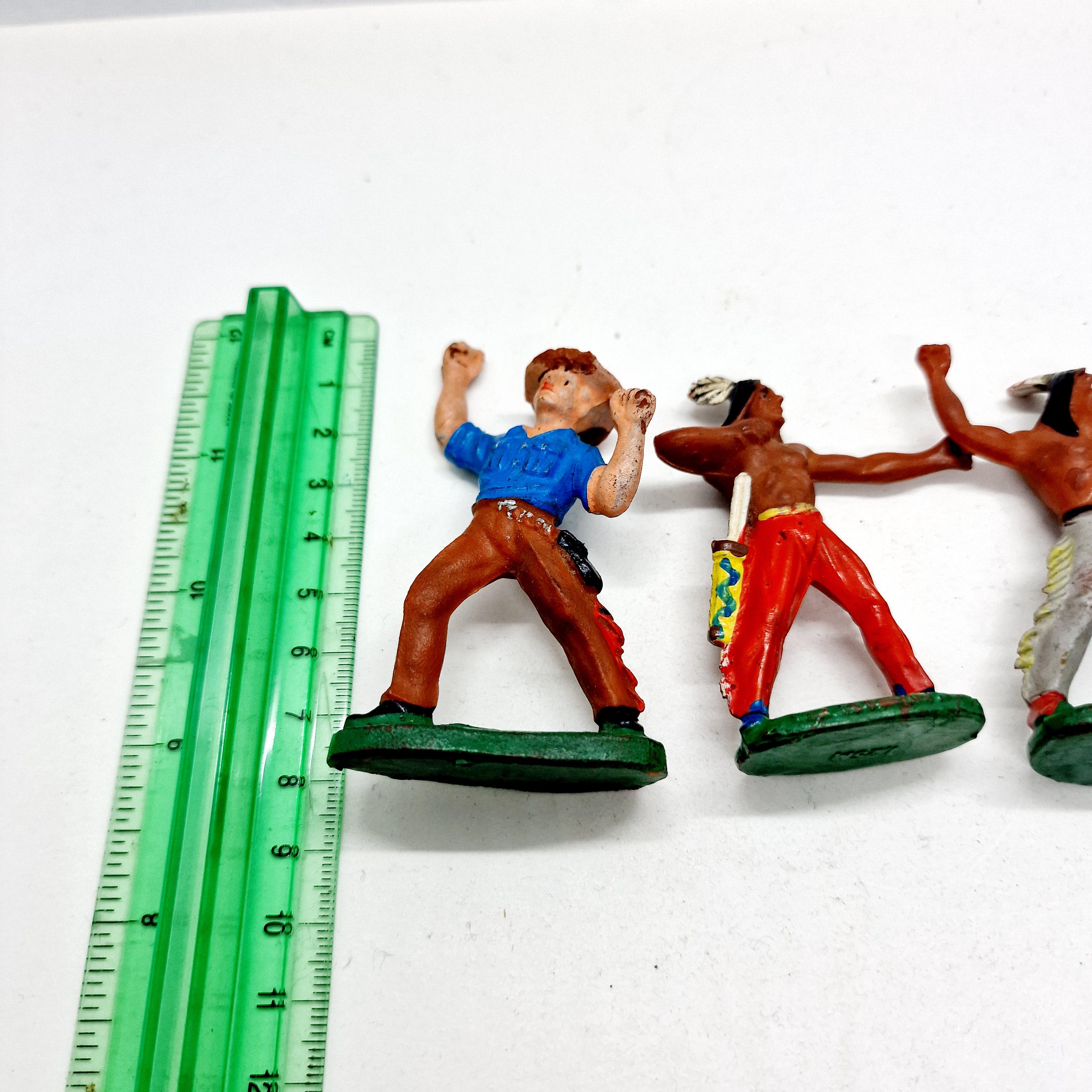Vintage German Elastolin Toy Figures Cowboys and Indians - Set of