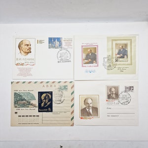 Buste Lenin vintage sovietiche - set di 4 buste sovietiche realizzate in URSS nel 1968-1971
