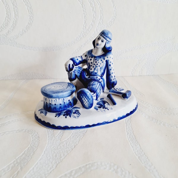 Soviet Vintage Stepan Gzhel porcelain Figurine - hero from Russian fairy tale "Mistress of Copper Mountain" Made in USSR in 1980s.