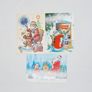Nuove cartoline vintage sovietiche - set di 3 cartoline natalizie russe realizzate in URSS negli anni '80